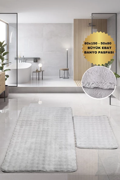 Bubble Gri Büyük Ebat 2'li Banyo Paspas Seti Kaymaz Tabanlı Yıkanablir Klozet Takımı ürün görseli 1