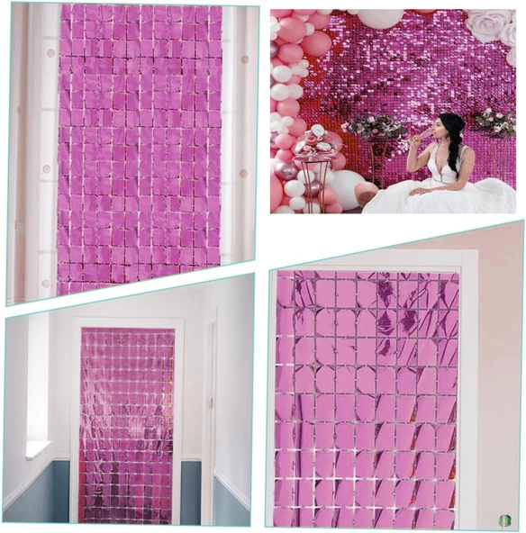 Ekstra Metalize Rose Gold Renk Disko Dikdörtgen Kesim Kapı Perdesi Dekorasyon 1x2 Metre ürün görseli 1