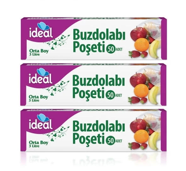 İdeal Buzdolabı Poşeti Orta Boy 50 Li 24 x 33 Cm x 3 Paket ürün görseli 1