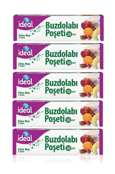 İdeal Buzdolabı Poşeti Orta Boy 50 Li 24 x 33 Cm x 5 Paket ürün görseli 1