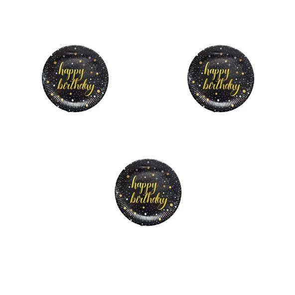 Roll-Up Doğum Günü Işıltılı Siyah Happy Bithday Yazılı Karton Tabak - 22 Cm. - 8 Adetlik 3 Paket ürün görseli 1