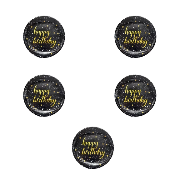 Roll-Up Doğum Günü Işıltılı Siyah Happy Bithday Yazılı Karton Tabak - 22 Cm. - 8 Adetlik 5 Paket ürün görseli 1