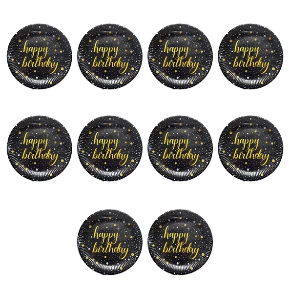 Roll-Up Doğum Günü Işıltılı Siyah Happy Bithday Yazılı Karton Tabak - 22 Cm. - 8 Adetlik 10 Paket ürün görseli 1