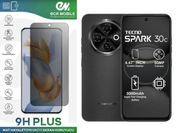 Tecno Spark 30C Ekran Koruyucu Tam Uyumlu 9H Esnek Nano Kırılmayan MAT HAYALET(Privacy) ürün görseli 1