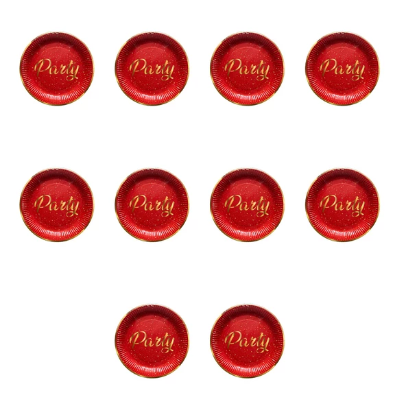 Roll-Up Parti Doğum Günü Işıltılı Kırmızı Party Yazılı Karton Tabak - 22 Cm. - 8 Adetlik 10 Paket ürün görseli 1