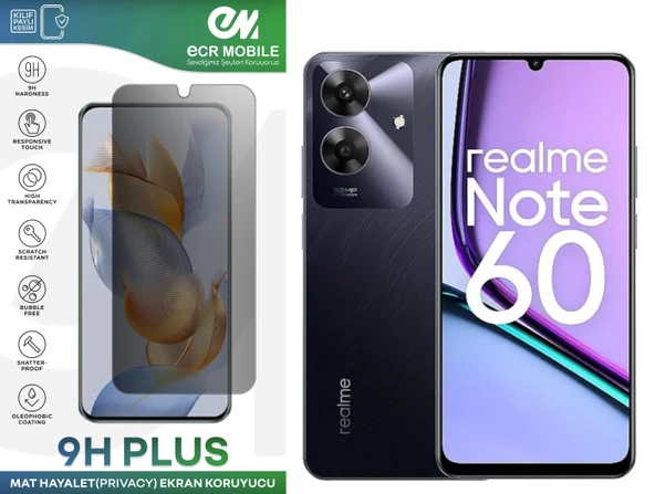 Realme Note 60 Ekran Koruyucu Tam Uyumlu 9H Esnek Nano Kırılmayan MAT HAYALET(Privacy) ürün görseli 1