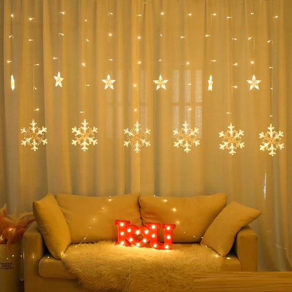 NOEL DEKLOR IŞIĞI SALKIM LED IŞIK KAR TANESİ SALKIM IŞIK YILBAŞI IŞIĞI 220 VOLT EKLEMELİ FİŞLİ IŞIK ürün görseli 1