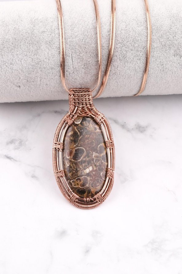 Trutella Agate Doğal Taş Bakır Sarmalı Özel Tasarım Kolye ürün görseli 1