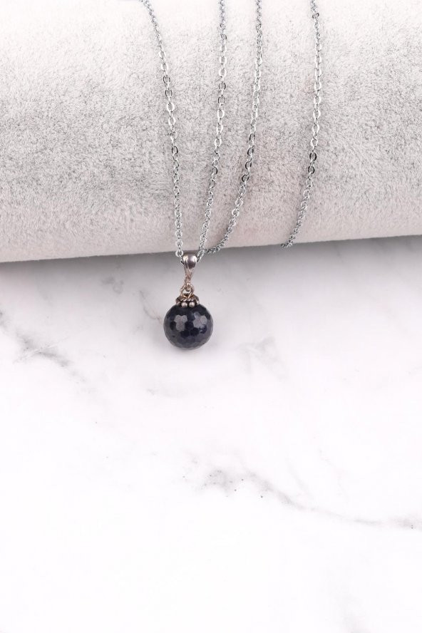 Safir Doğal Taş 925 Ayar Gümüş Kolye ürün görseli 1