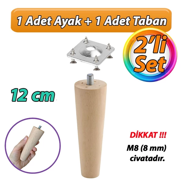 Ahşap Ayak 12 Cm M8 Civatalı Bağlantı Aparatlı Dolap Mobilya Koltuk Kanepe Destek Ayağı Ayakları ürün görseli 1