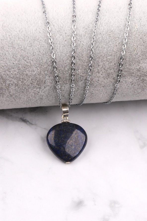 Lapis Lazuli Doğal Taş Kalp Kolye ürün görseli 1