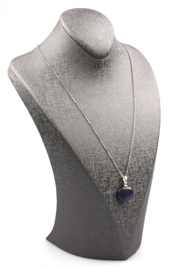 Lapis Lazuli Doğal Taş Kalp Kolye - Resim 2