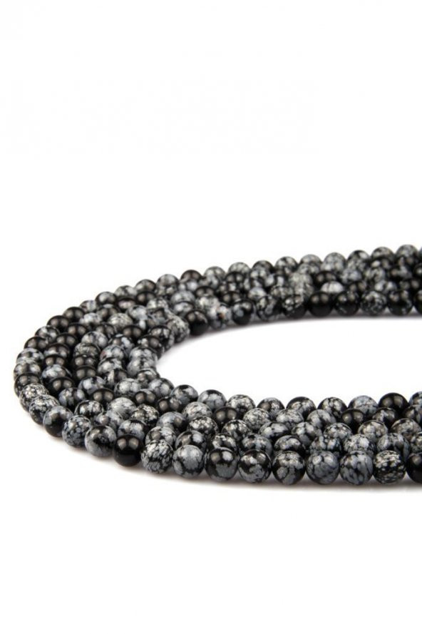 Karlı Obsidyen Doğal Taş Dizi 8 mm Küre Kesim ürün görseli 1