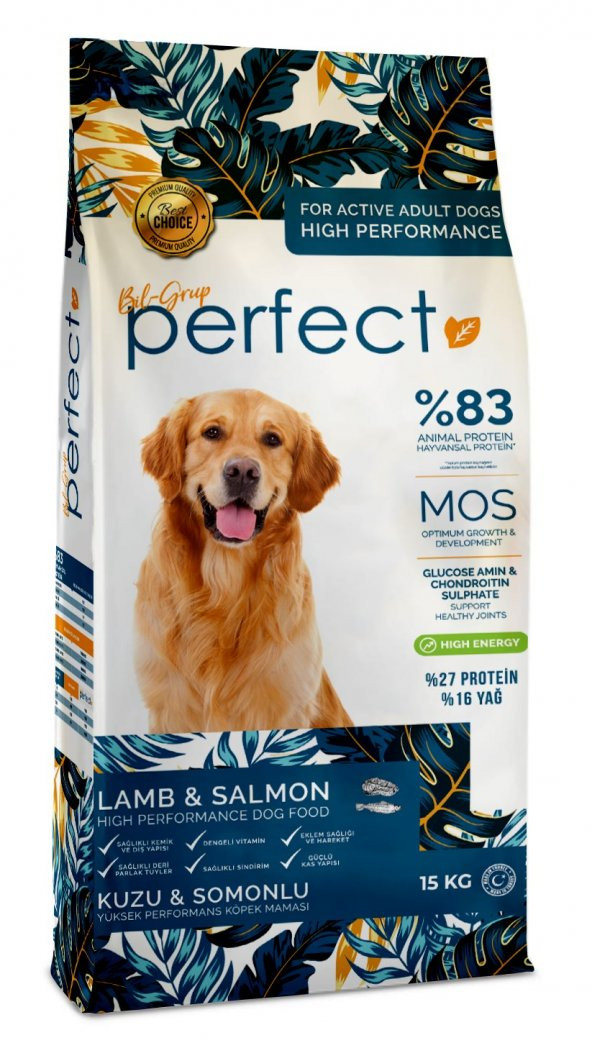 15 KG YETİŞKİN PREMİUM KÖPEK MAMASI PERFECT 27/16 ( KUZU & SOMON ETLİ ) KURU MAMA ürün görseli 1