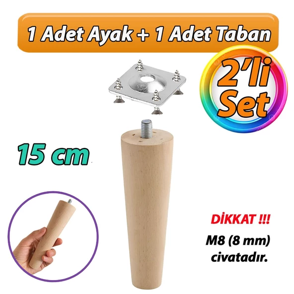 Ahşap Ayak 15 Cm M8 Civatalı Bağlantı Aparatlı Dolap Mobilya Koltuk Kanepe Destek Ayağı Ayakları ürün görseli 1