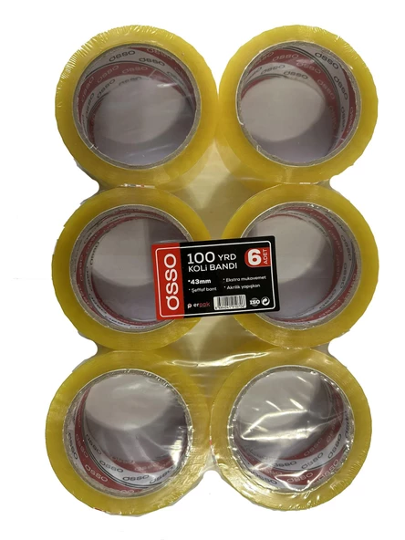 Osso Şeffaf Bant Ambalaj Koli Bandı - 100 YRD / 91.44 Metre - 43 mm - 6 Adetlik Paket ürün görseli 1