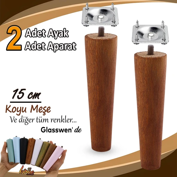 2 Adet Ahşap Ayak 15 Cm Koyu Meşe M8 Civatalı Bağlantı Aparatlı Dolap Mobilya Koltuk Kanepe Destek Ayağı Ayakları ürün görseli 1