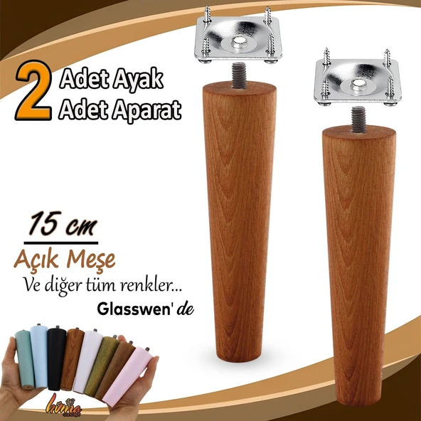 2 Adet Ahşap Ayak 15 Cm Açık Meşe M8 Civatalı Bağlantı Aparatlı Dolap Mobilya Koltuk Kanepe Destek Ayağı Ayakları ürün görseli 1