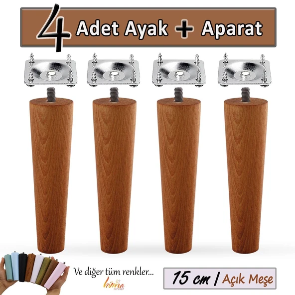 4 Adet Ahşap Ayak 15 Cm Açık Meşe M8 Civatalı Bağlantı Aparatlı Dolap Mobilya Koltuk Kanepe Destek Ayağı Ayakları ürün görseli 1