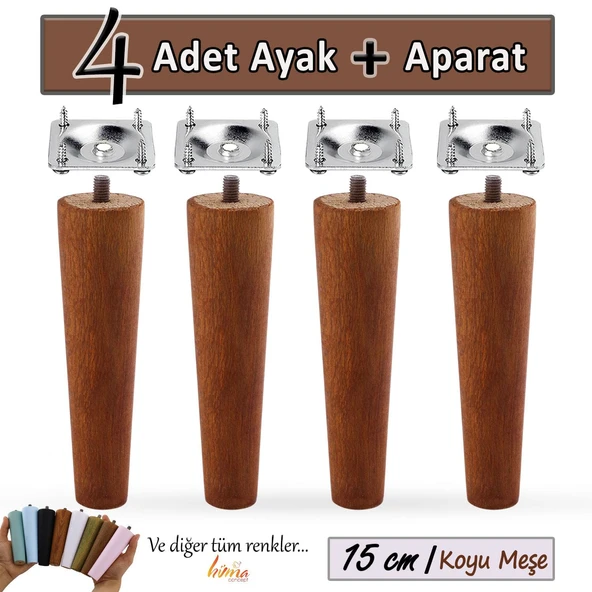 4 Adet Ahşap Ayak 15 Cm Koyu Meşe M8 Civatalı Bağlantı Aparatlı Dolap Mobilya Koltuk Kanepe Destek Ayağı Ayakları ürün görseli 1