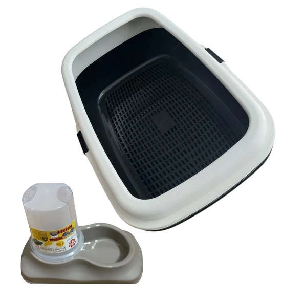 2 li set elekli açık kedi tuvaleti ve 1.5 litre mama kabı ürün görseli 1