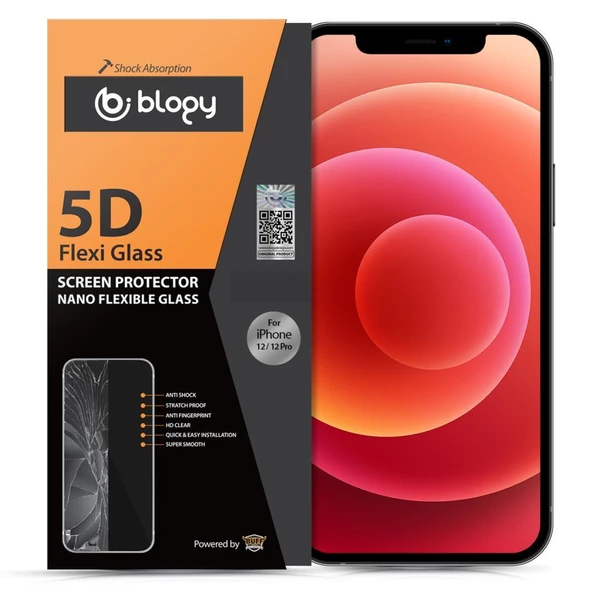 Blogy iPhone 12 / 12 Pro ile Uyumlu Flexi 5D Ekran Koruyucu ürün görseli 1