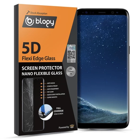 Blogy Galaxy S8 ile Uyumlu Flexi Edge 5D Ekran Koruyucu ürün görseli 1