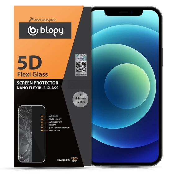 Blogy iPhone 12 Mini ile Uyumlu Flexi 5D Ekran Koruyucu - Resim 2