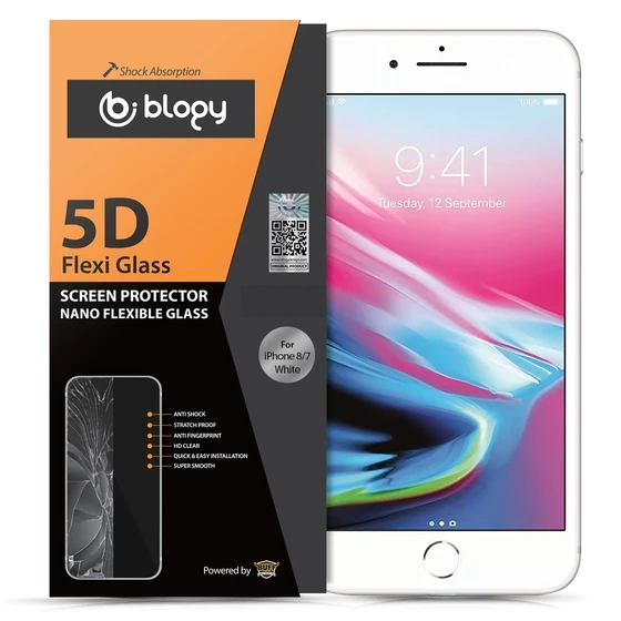 Blogy iPhone 8 / 7 ile Uyumlu Flexi 5D Ekran Koruyucu White ürün görseli 1
