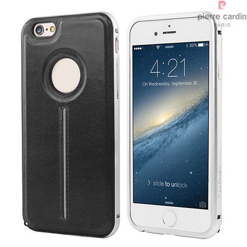 Pierre Cardin iPhone 6/6S ile Uyumlu Metal Çıtalı Arka Deri Kılıf Siyah PCT-P04 ürün görseli 1