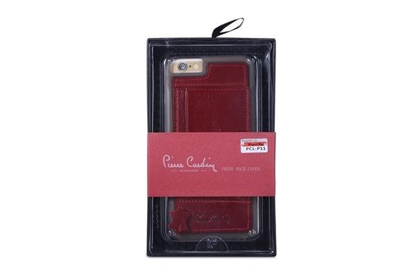 Pierre Cardin iPhone 6 Plus ile Uyumlu Deri Arka Koruma Paneli Kırmızı PCL-P11 ürün görseli 1