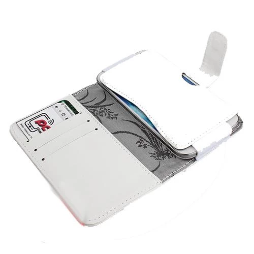 Galaxy S4 Mini i9190 ile Uyumlu Yan Kapaklı Cüzdanlı Kart Bölmeli Deri Kılıf Beyaz Renk ürün görseli 1