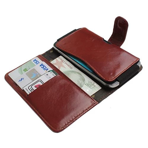 Lumia 525/520 ile Uyumlu Yan Kapaklı Cüzdanlı Kart Bölmeli Deri Kılıf Kahverengi ürün görseli 1
