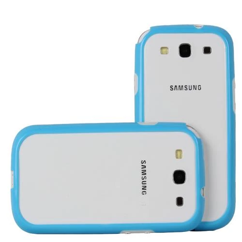 Galaxy S3 i9300 ile Uyumlu Bumper Kılıf Mavi+Beyaz Renk ürün görseli 1