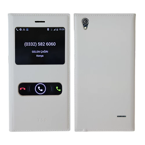 T50 ile Uyumlu Çift Pencereli Flip Cover Kılıf Beyaz ürün görseli 1