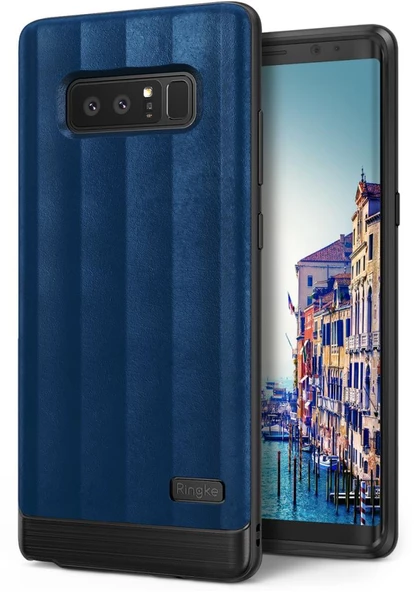 Ringke FlexS Galaxy Note 8 ile Uyumlu KIlıf Deep Blue Premium PU Deri&TPU Kombini Tam Koruma ürün görseli 1