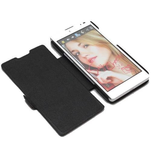 Optimus L9 ile Uyumlu Kaliteli Yan Kapaklı Deri Kılıf Siyah ürün görseli 1