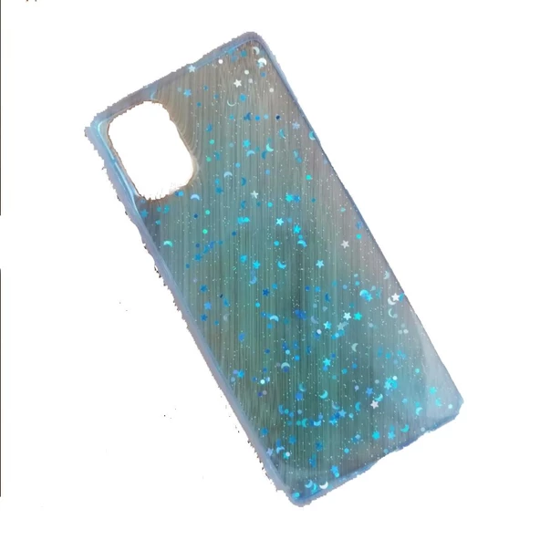 Galaxy A71 ile Uyumlu Ay Yıldız Desenli Şeffaf Silikon Kılıf Mavi ürün görseli 1