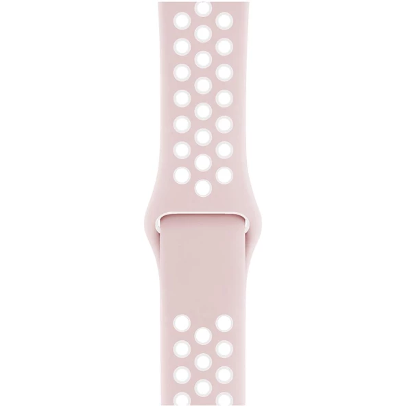 Apple Watch ile Uyumlu 42-44mm Silikon Kayış Pembe/Beyaz ürün görseli 1