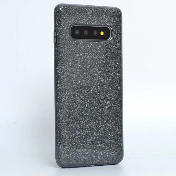 Galaxy S10 Plus ile Uyumlu Shining Simli Silikon Kılıf Siyah ürün görseli 1