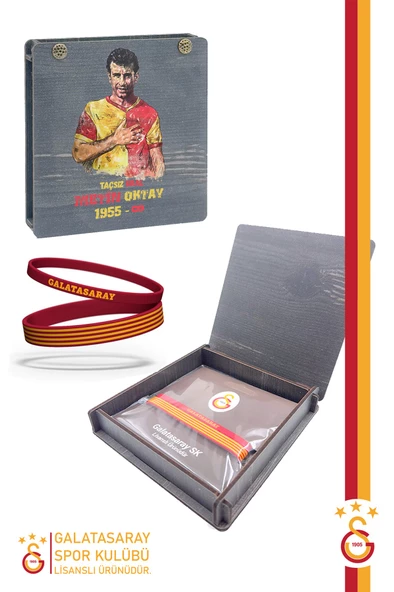 Galatasaray Orijinal Lisanslı Sarı Kırmızı 2'li Bileklik Metin Oktay Baskılı Hediyelik Ahşap Kutulu ürün görseli 1