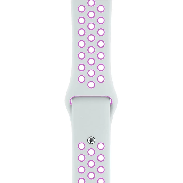 Apple Watch ile Uyumlu 42-44mm Silikon Kayış Beyaz/Pembe ürün görseli 1