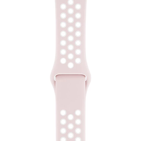Apple Watch ile Uyumlu 42-44mm Silikon Kayış Pudra/Beyaz ürün görseli 1