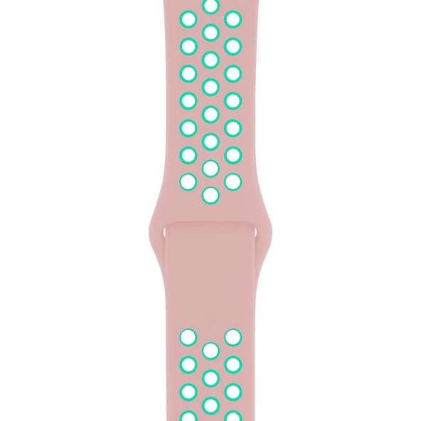 Apple Watch ile Uyumlu 42-44mm Silikon Kayış Pembe/Yeşil ürün görseli 1