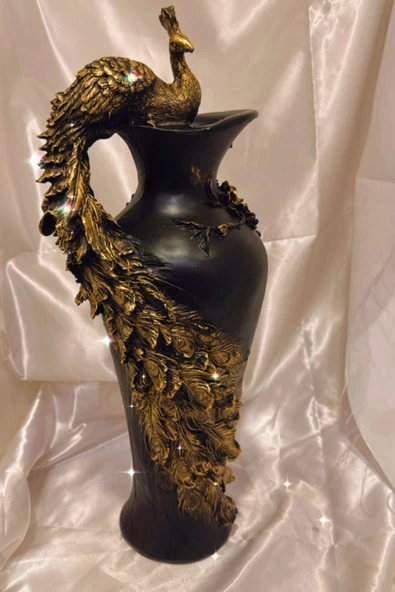 Tavuskuşu Vazo El İşi Siyah Gold ürün görseli 1