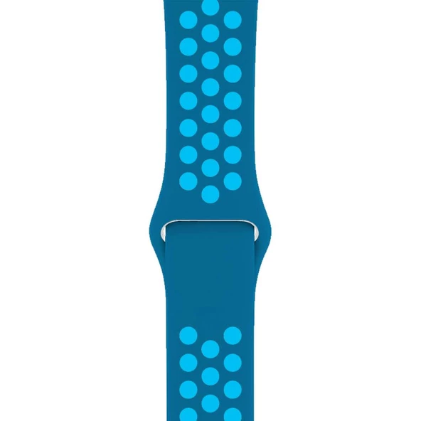 Apple Watch ile Uyumlu 42-44mm Silikon Kayış Mavi/Açık Mavi ürün görseli 1