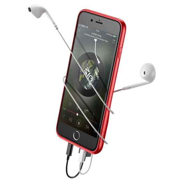 Baseus iPhone 7 / 8 ile Uyumlu Şarj ve Kulaklık Girişli Audio Case Kılıf Kırmızı ürün görseli 1