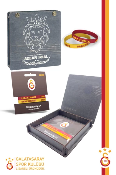 Galatasaray Orijinal Lisanslı Sarı Kırmızı 1905 2'li Bileklik Hediyelik Ahşap Kutulu ürün görseli 1