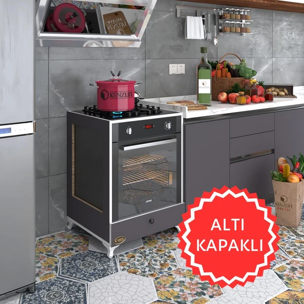 Kenzlife ankastre modülü kabini altın3 gri fırın ocak dolabı kapaklı ayaklı ürün görseli 1