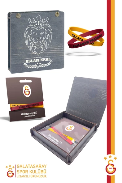 Galatasaray Orijinal Lisanslı Armanın Peşinde 2'li Bileklik Hediyelik Ahşap Kutulu ürün görseli 1
